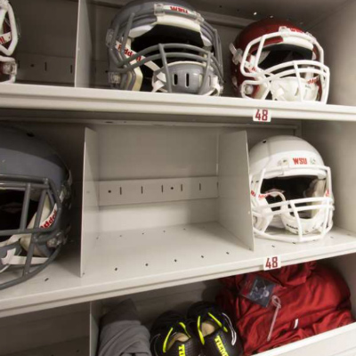 collegiate athletic equipment room save space